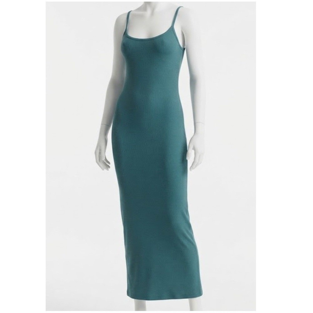 No Boundaries Teal Green Ribbed Bodycon Midi Dress Adjustable Straps NWT XXS
